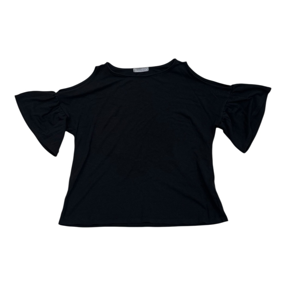 Olivia Moon Black Women's Cold Shoulder Top Flutter Sleeves - Size Medium